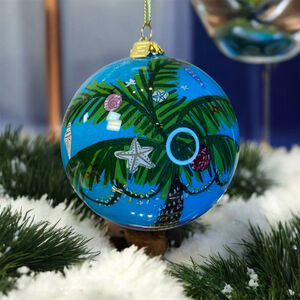 2019 PIER 1 Li Bien Santa Glass Ball Merry Christmas Ornament Inside Painted 3”